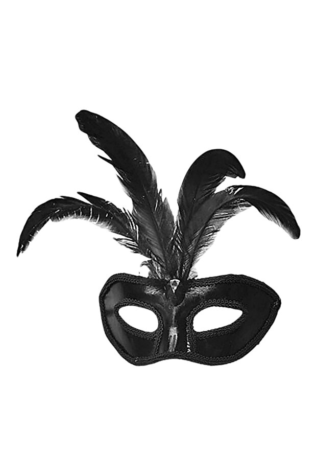 Black Color Patent Leather Coated Feather Party Mask