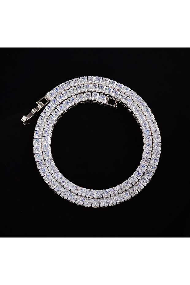 WHITE Trendy Square 4mm CZ 40cm Chain Hip Hop Silver Color on The Neck Tennis Necklaces for Women An