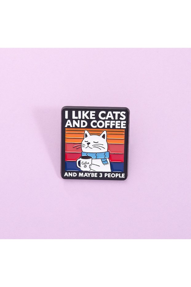 QHXZ5036 Cartoon Animated coffee cat Enamel Pins Custom animal Metal Brooches Lapel Badges Funny Ex