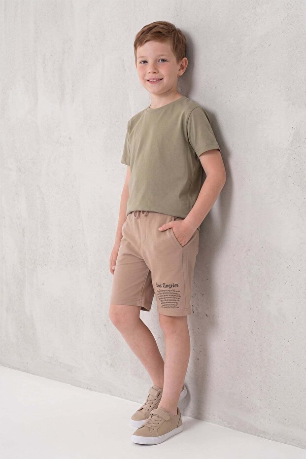 Elastic Waist Los Angeles Text Printed Boys Shorts