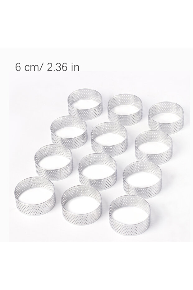 12pcs-6cm 3-12PCS Perforated Tart Ring Set Food Grade Stainless Steel Non-Stick Baking Molds for Pas