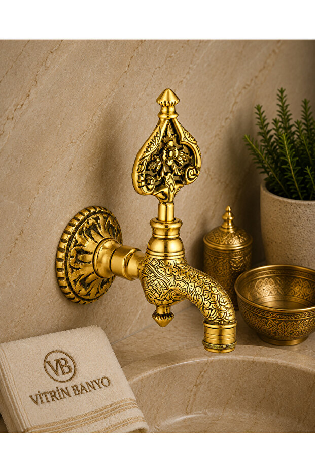 Ottoman Bath Faucet Gold Color Patterned Heavy Model Kurna Faucet Compatible with All Bathrooms