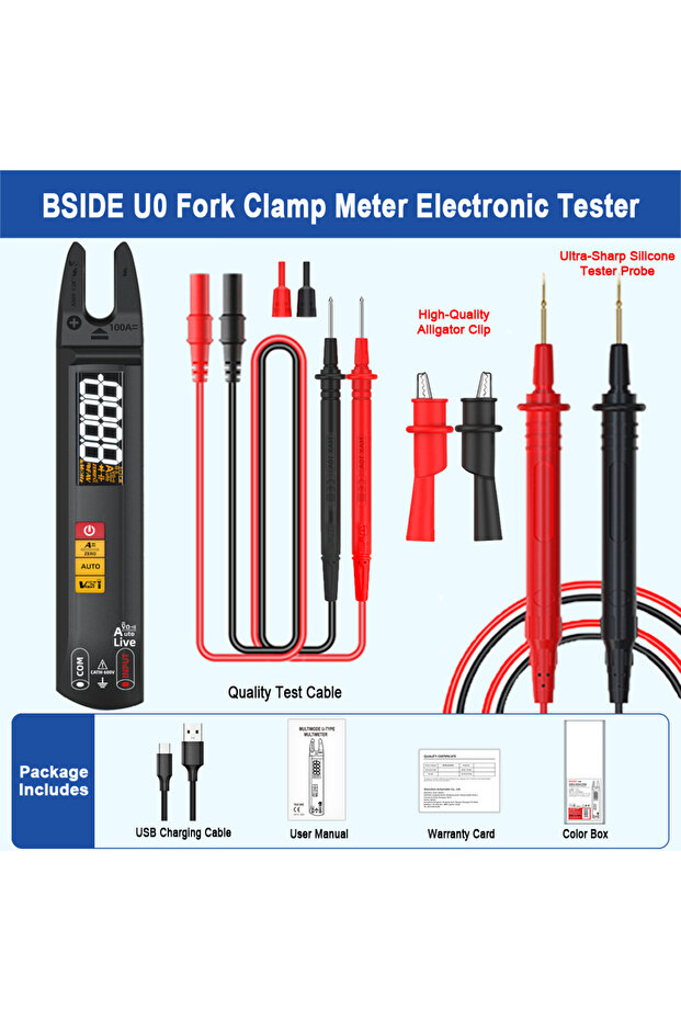 U0 Tool kits BSIDE NEW Digital Clamp Meter Fork DC AC 100A Smart Ammeter Pliers T-RMS Current Auto M