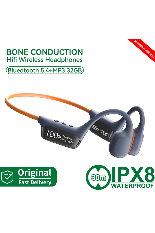 S10-Orange Blue Bone Conduction Earphones Bluetooth Wireless IPX8 Waterproof MP3 Player Hifi Ear-hoo