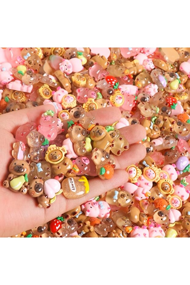 random 50 pcs Cute Mini Capybara Resin Accessories Children's Diy Accessories Home Decoration Toys S