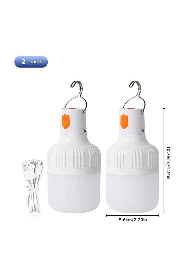 White 2pcs Rechargeable LED Indoor Outdoor Emergency Hookup Portable Lights with Battery Flashing Li
