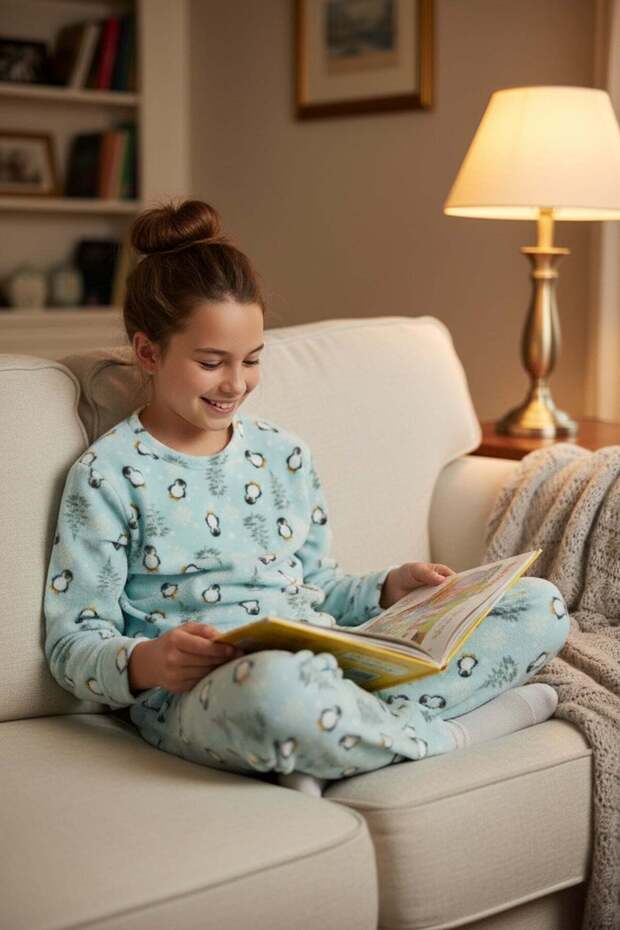 Penguin Patterned Fleece Unisex Children's Pajama Set
