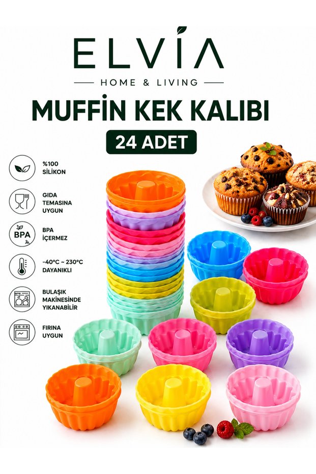 Cake Mold Mini Silicone, Muffin Mold, Reusable, Non-Stick-24 Pieces