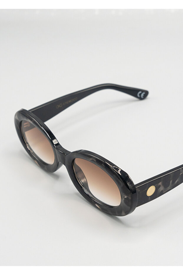 Unisex Oval Sunglasses Patterned Frame Brown Gradient Glass Uv Protected Lisbon C6
