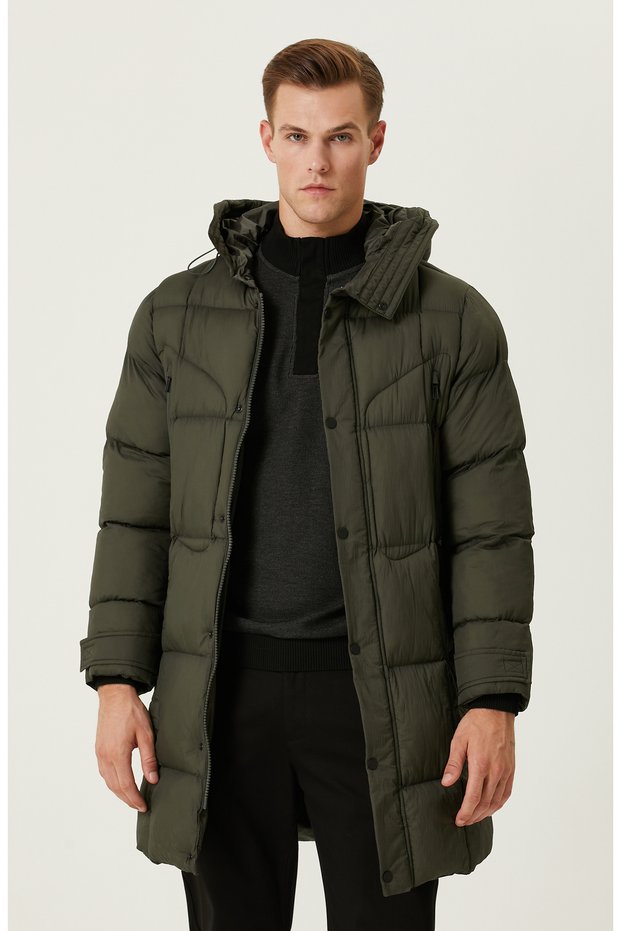 Haki Çıtçıtlı Casual Kaban