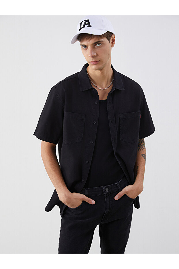 Nevavm Comfortable Fit Short Sleeve Men's Jean Shirt with Difference