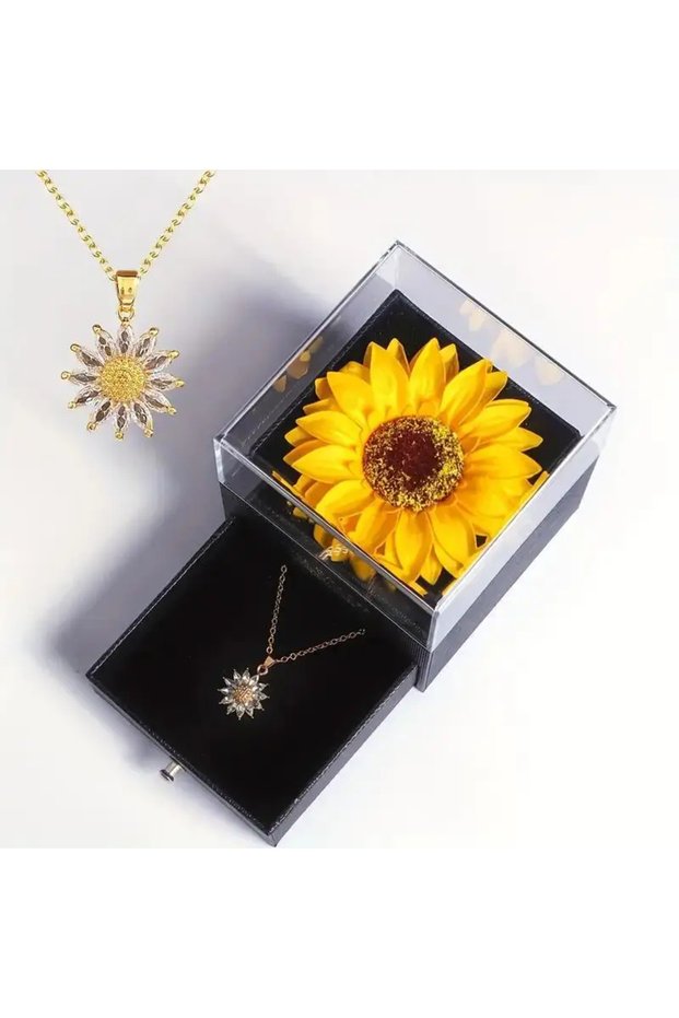 45cm Yellow Gold Color Dainty Stainless Steel Necklace Plated Zircon Daisy Sunflower Pendant Necklac