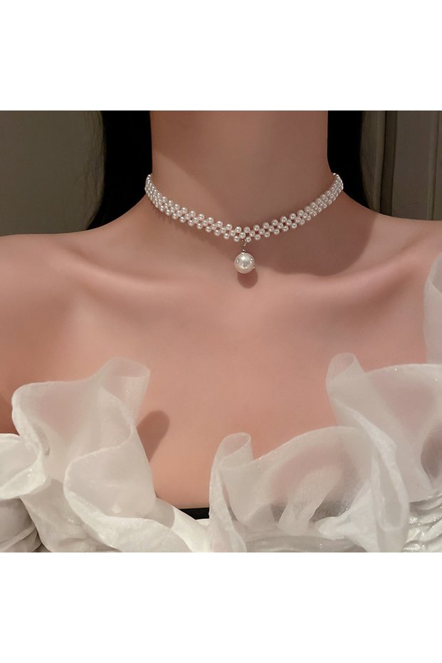 HN1362-1 Multilayer Pearl Choker Necklaces for Women Short Geometric Crystal Chokers Necklace Vintag