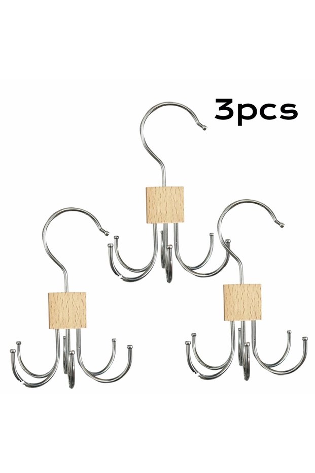 Wood color 3pcs 1/5pcs 360° Rotating Storage Hanger Hook Multi-Claw Bag Metal Belts Rack Wooden Orga