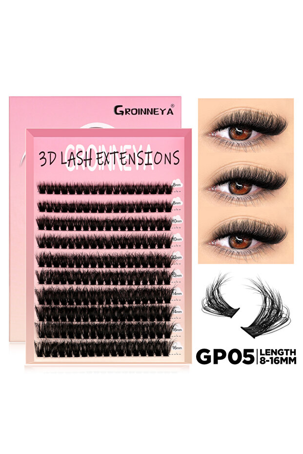 GP05-100P GROINNEYA Lashes Cluster DIY Lash Extension Mixed Tray Clusters Eyelashes Fluffy Volume In