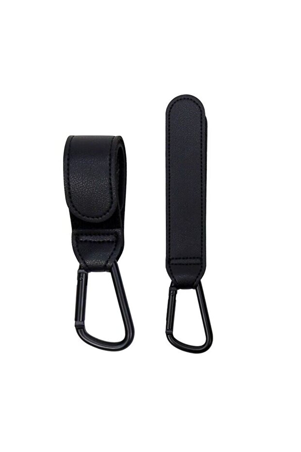 black 2pcs Leather Stroller Hook Baby Stroller Hook Carabiner Hook Velcro Hook Walking Universal Hoo
