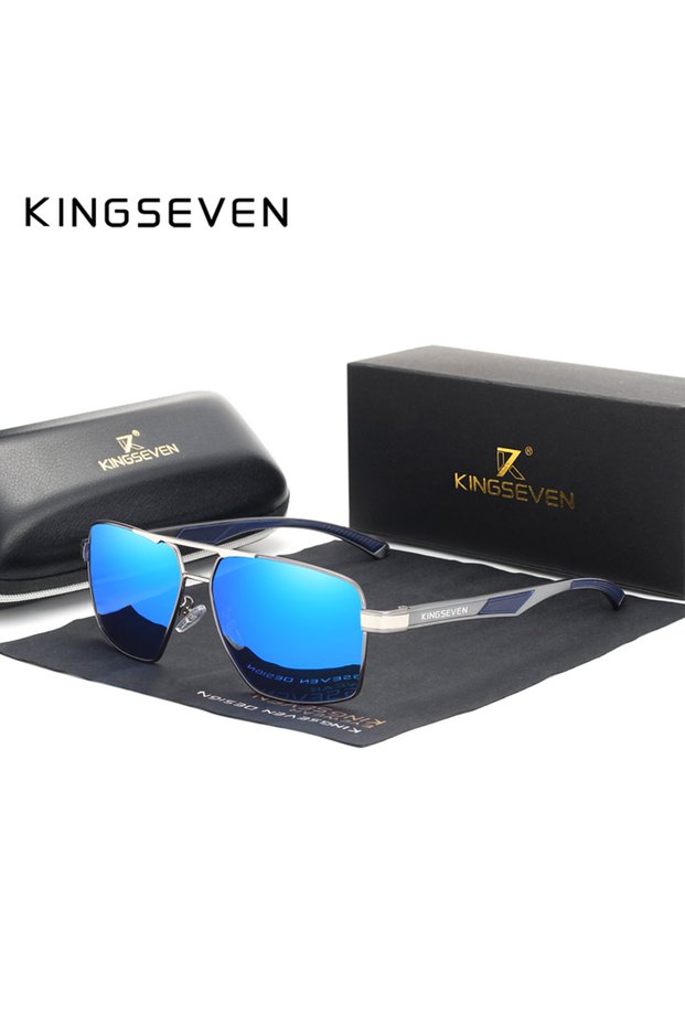 Gun Blue KINGSEVEN Men's Polarized Sunglasses UV400 Polycarbonate Lens Brand Red Design Temples Eyew