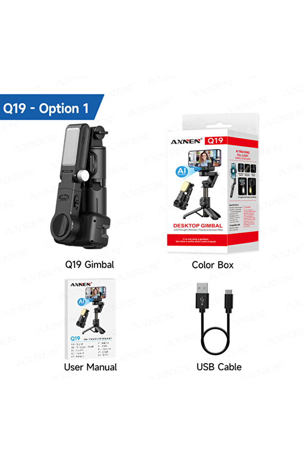 AI Q19-Option 1 Gimbal Q19 AI Desktop 360° Auto Rotation Face Track Anti-Shake Selfie Stick Handheld