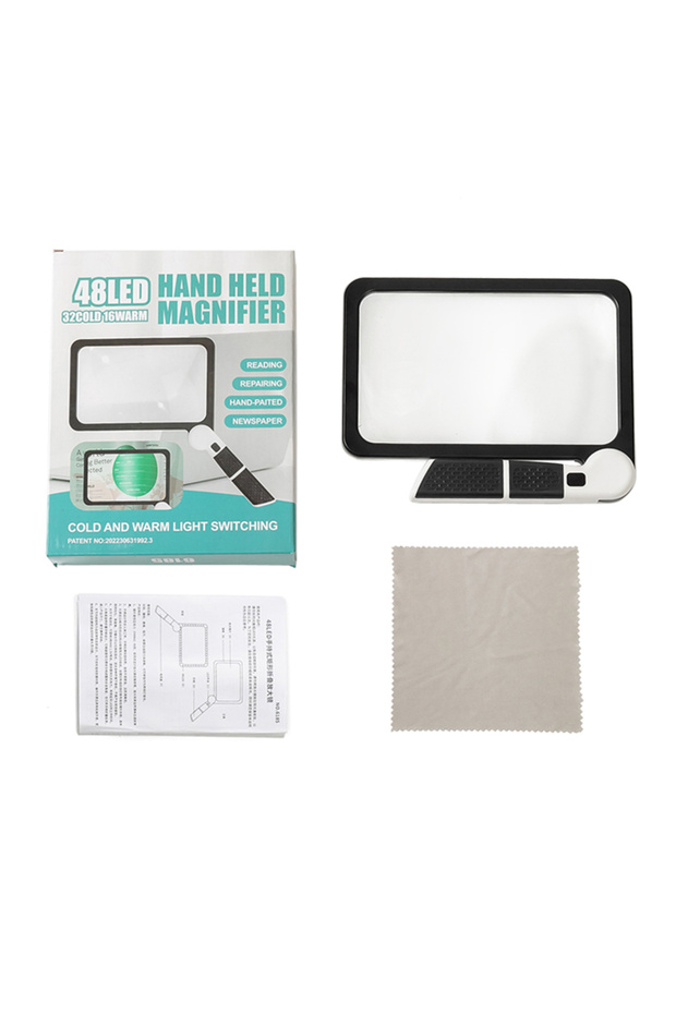 A0040 5X Magnifying Glass With 48 LED Lights Handheld Large Rectangle Reading Magnifier Dimmable For