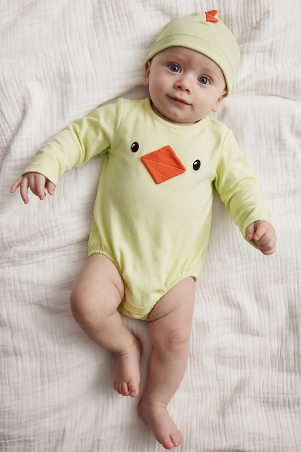 100% Cotton Chick Costume Bodysuit & Hat Set – Unisex Baby Gift Set