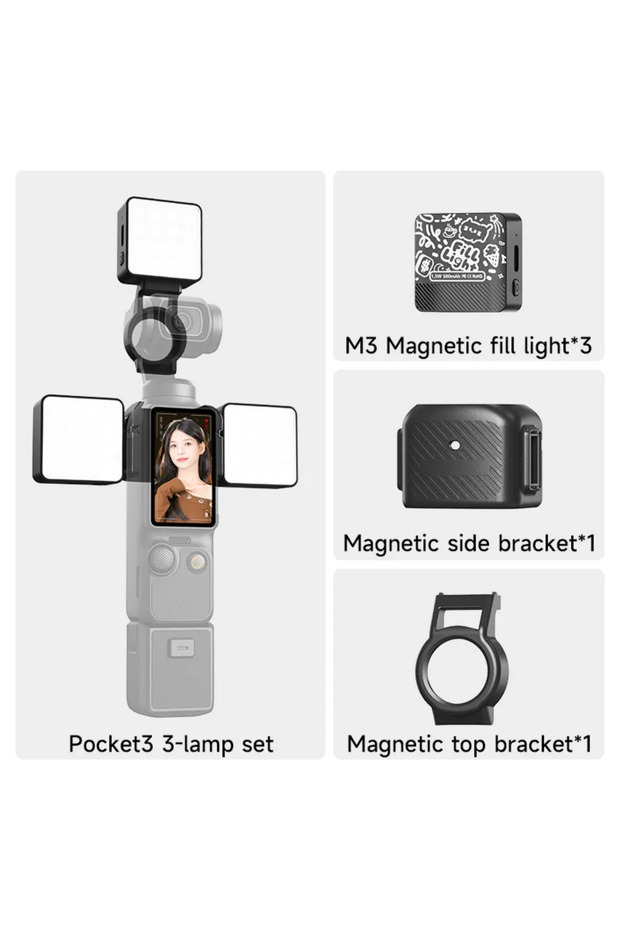 3 قطع إضاءة LED مغناطيسية قابلة لإعادة الشحن لـ DJI Osmo Pocket 3، إضاءة فيديو صغيرة للفلوجات