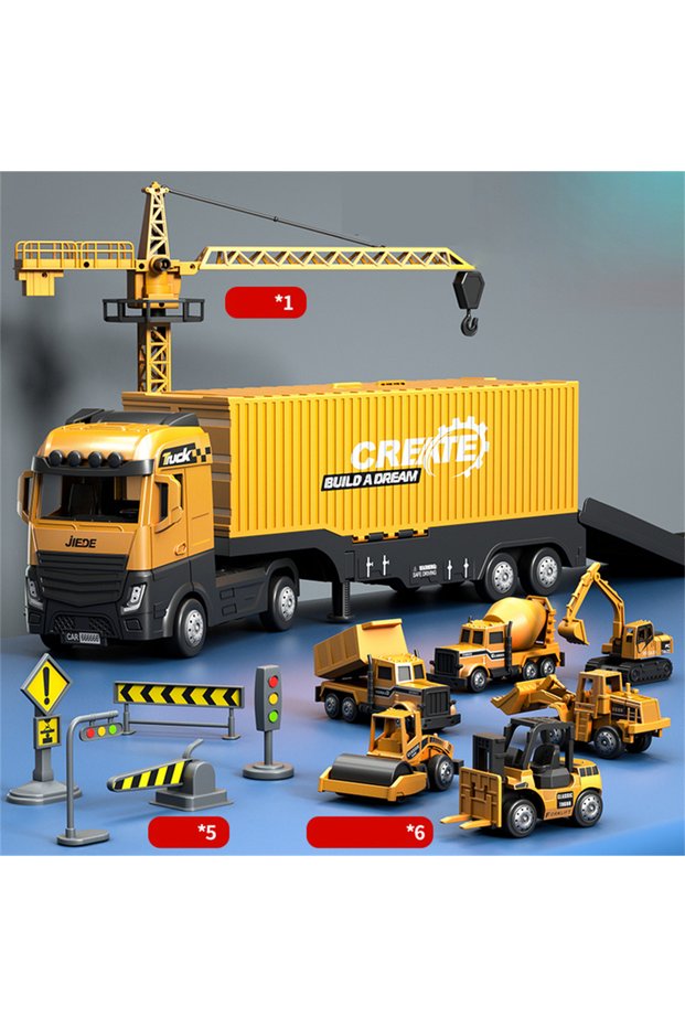 Container truck set Alloy Construction Trucks Vehicle Toys for Kids Sounds Lights Effects Take Apart