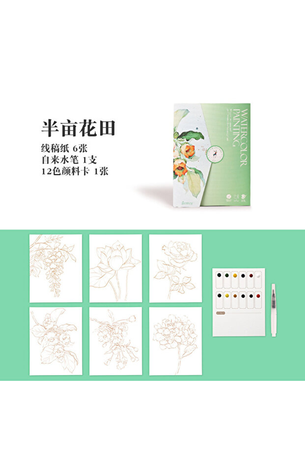 green Bview Art Parent-Child Watercolor Art Kit: 12-Color Solid Paint Book with Doodle Pages & Stres