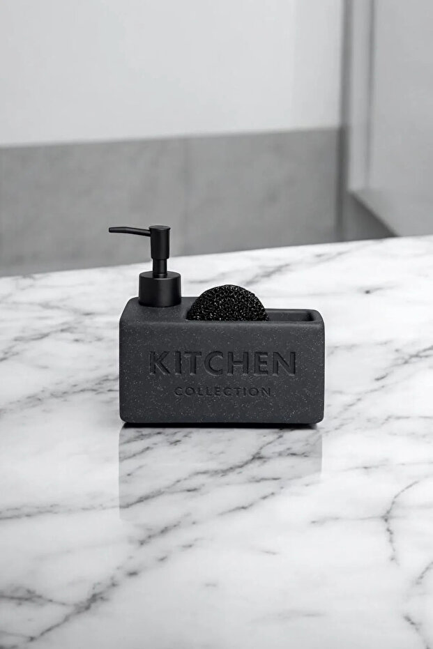 Kitchen Written White Liquid Soap Dispenser with Sponge Holder | Kitchen Soap Holder and Sponge Holder Countertop Organizer
