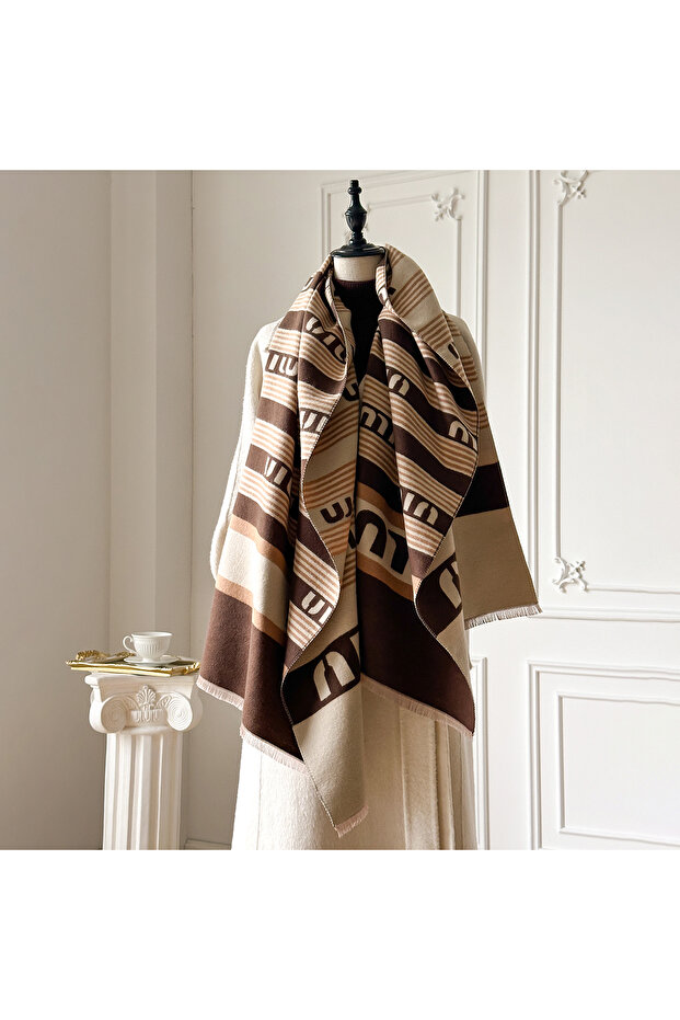 Brown New Brand Elegance Two-Sided Print Scarf Soft Warm Fringe Pashmina Shawl Autumn and Winter Out