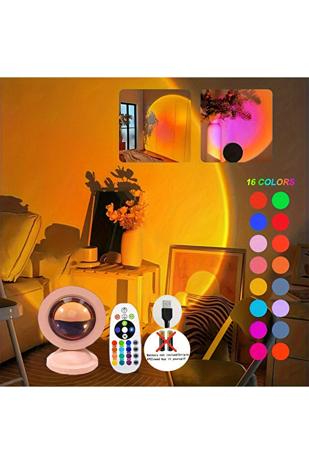 ضوء غروب الشمس الأسود LED مع جهاز تحكم عن بعد، ضوء ليلي 16 لونًا، ضوء شمس RGB
