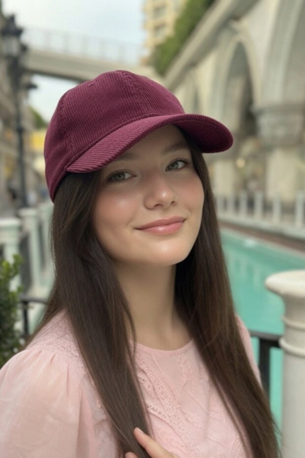 Women's Seasonal Corduroy Burgundy Hat | Daily Adjustable Baseball Cap