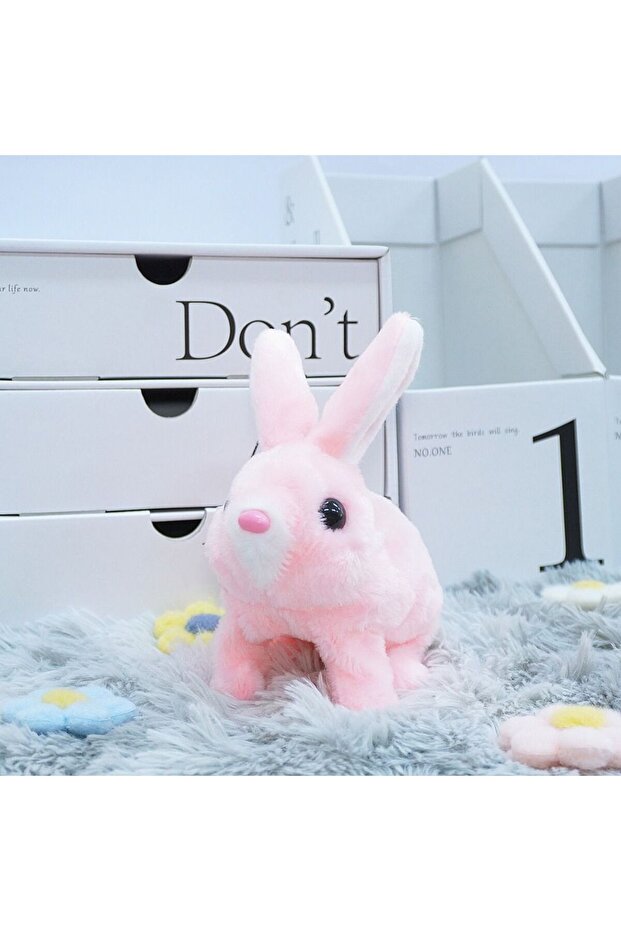 Pink Simulated Bunny Plush Doll Long Ears Walks and Makes Sounds Electric Rabbit Plush Toy Electric