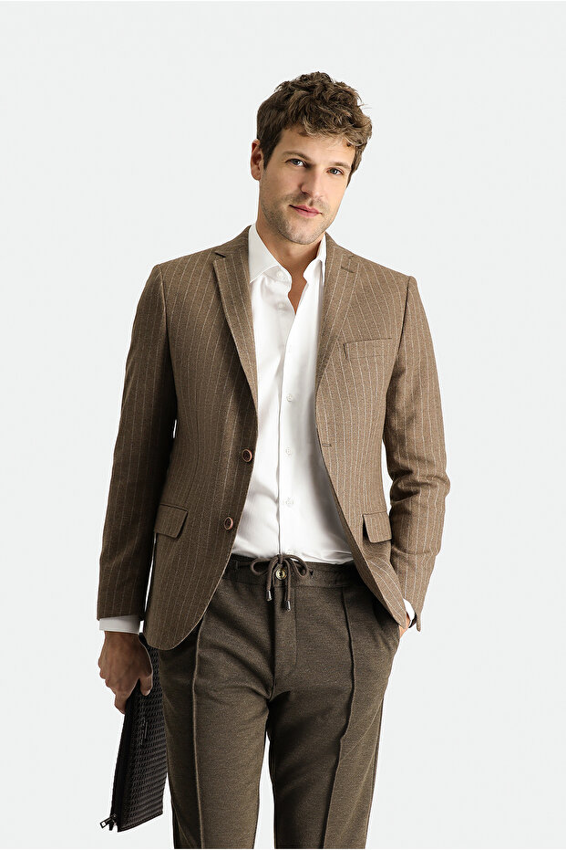 7 Drop Super Slim Fit Extra Slim Fit Wool Classic Striped Jacket