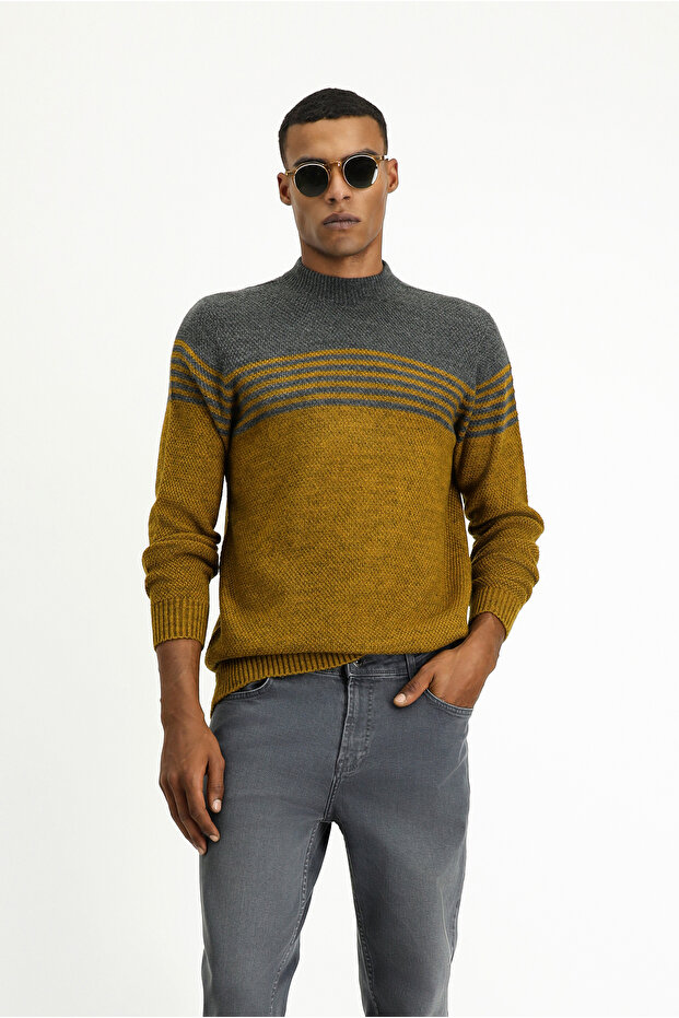Half Turtleneck Regular Fit Patterned Knitwear Sweater