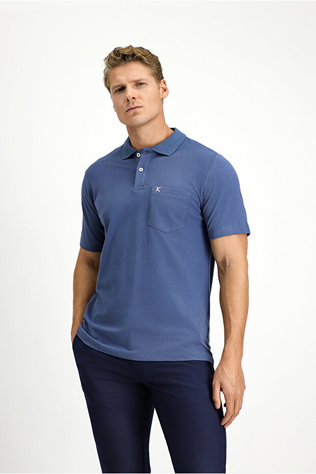 Polo Neck Regular Fit Pocketed Embroidered 100% Cotton T-Shirt