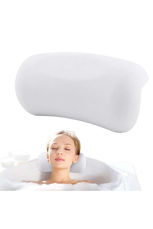 Ivory Waterproof Non-Slip Spa Bath Pillow for Hot Tub – Memory Foam Padded Head & Back Cushion with