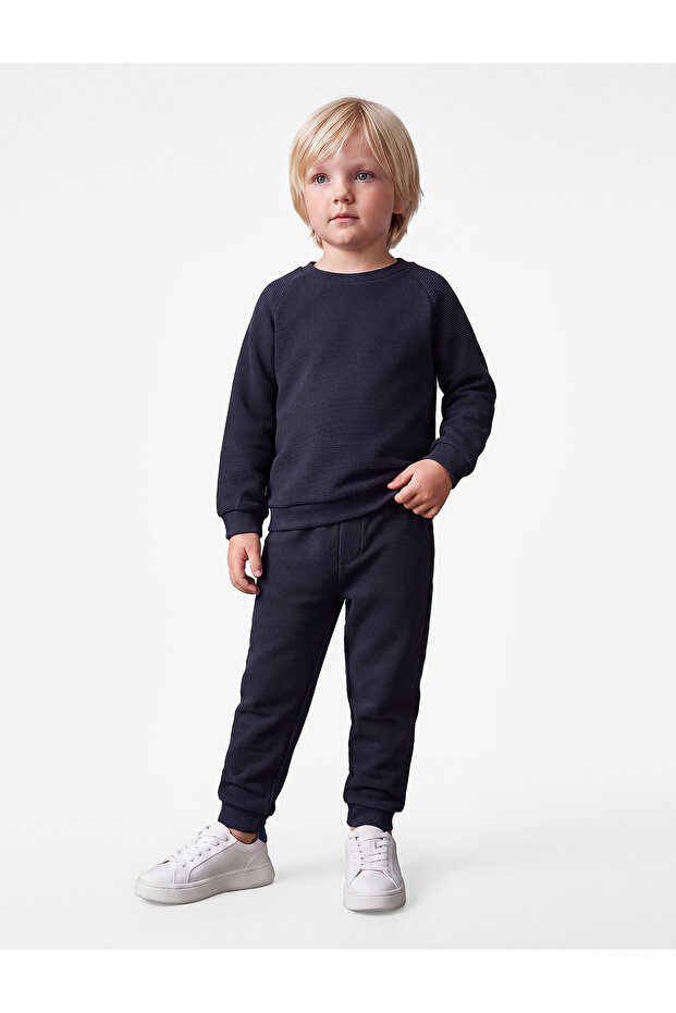 Cotton Long Sleeve Crew Neck Basic Tracksuit Set