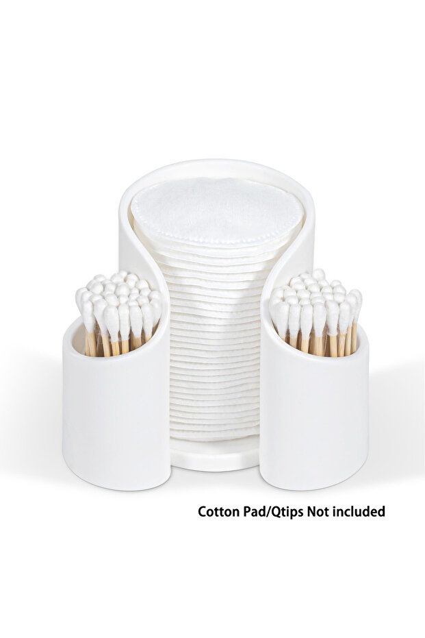 WHITE Cotton Pad QTips Holder, Bathroom Cups Dental Floss Dispenser, Storage Organizer for Cotton Pa