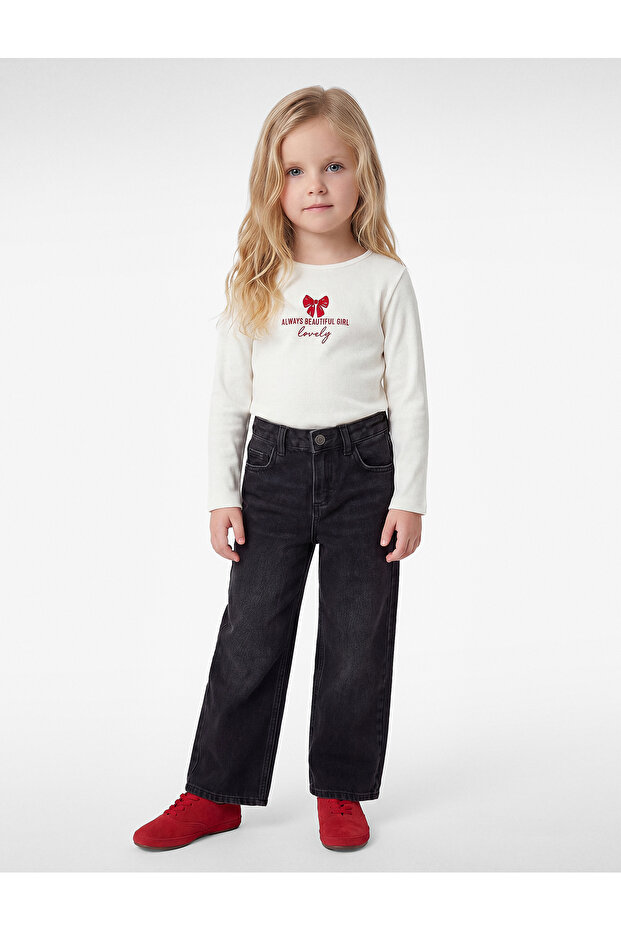 Cotton Long Sleeve Crew Neck Bow Printed T-Shirt