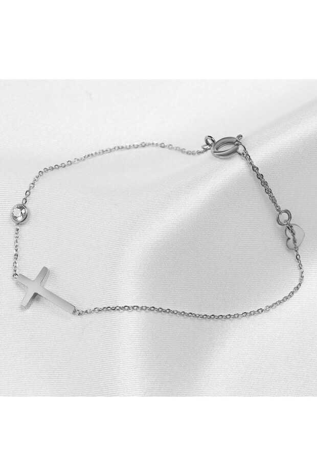 JL150 Huitan Simple Single Chain Bracelet for Women Fancy Cross Charm with Shiny CZ Fashion Versatil