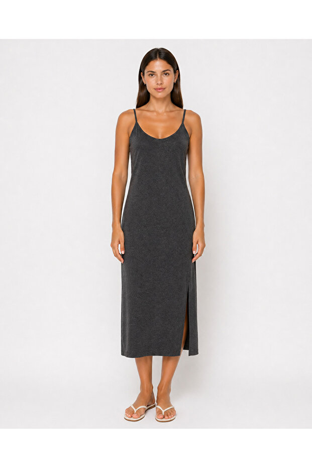 Anthracite Strappy Combed Cotton Dress