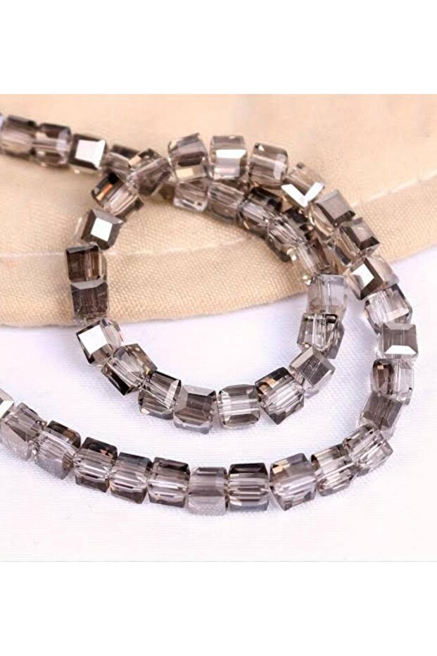 2 Strands(190 Pieces) 4 mm Gray Glass Crystal Cube Beads Rosary Necklace Bracelet Jewelry Making