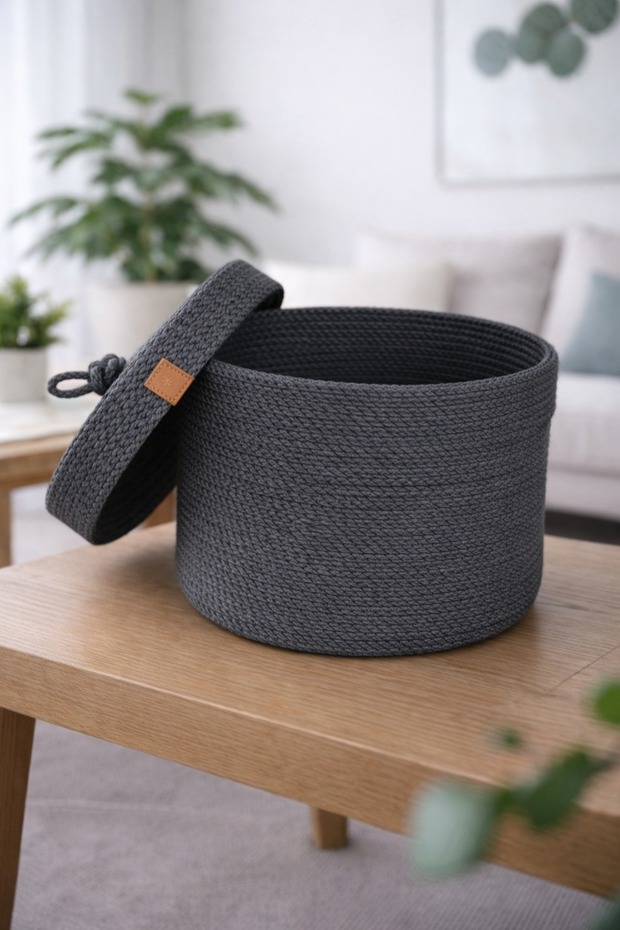 Covered Knitted Basket | Decorative and Multi-Purpose Storage Box | Stylish Organizer for Bathroom, Kitchen, and Baby Room