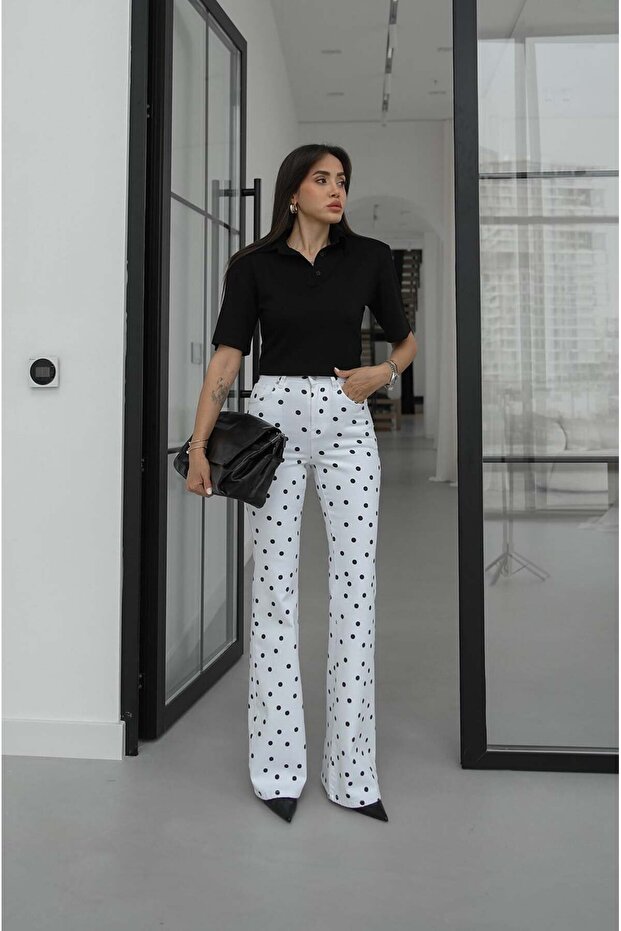 White Polka Dot Spanish Flare Jeans