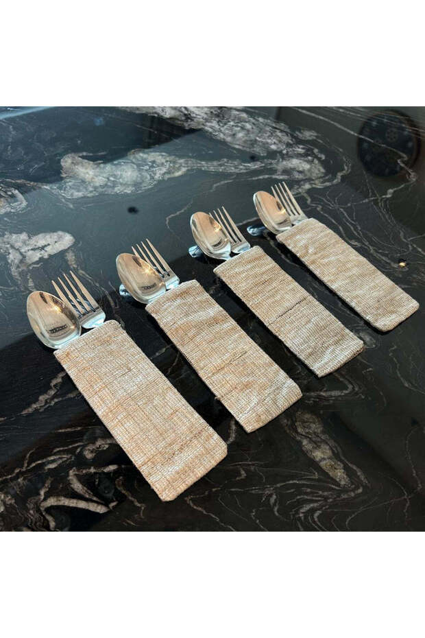 Silk Jute Silver Cutlery Holder – Set of 4 | Artisan Serving Accessory, 16 × 6 | Artisan Gifts Dubai