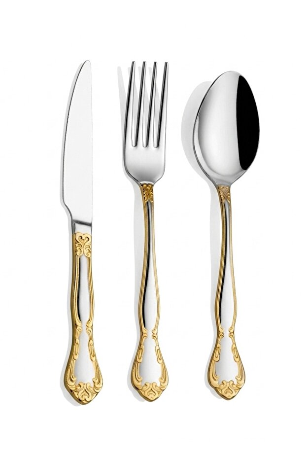 Dafne Gold 18 Piece Boxed Cutlery Set for 6 People Minimal Set 18/10 Premium 304 Quality