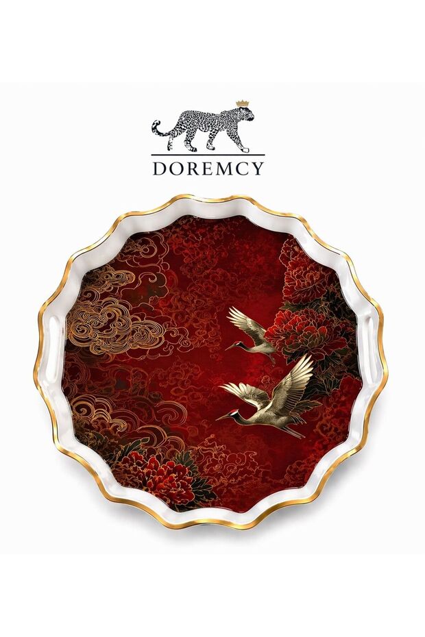 Luxury Glass Surface Presentation Tray 38 cm - Tea and Coffee Serving Tray - Decorative Round Tray with Gold Detail