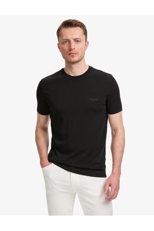 Black Slim Fit Crew Neck Knitwear T-Shirt 50320807-Vr046