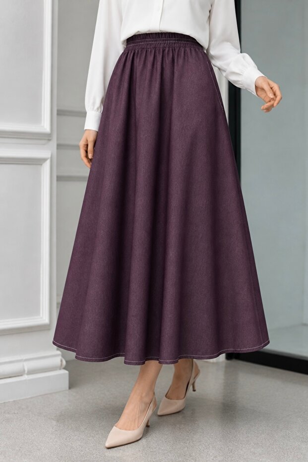 Plum Waist Elastic Pocketed Skirt