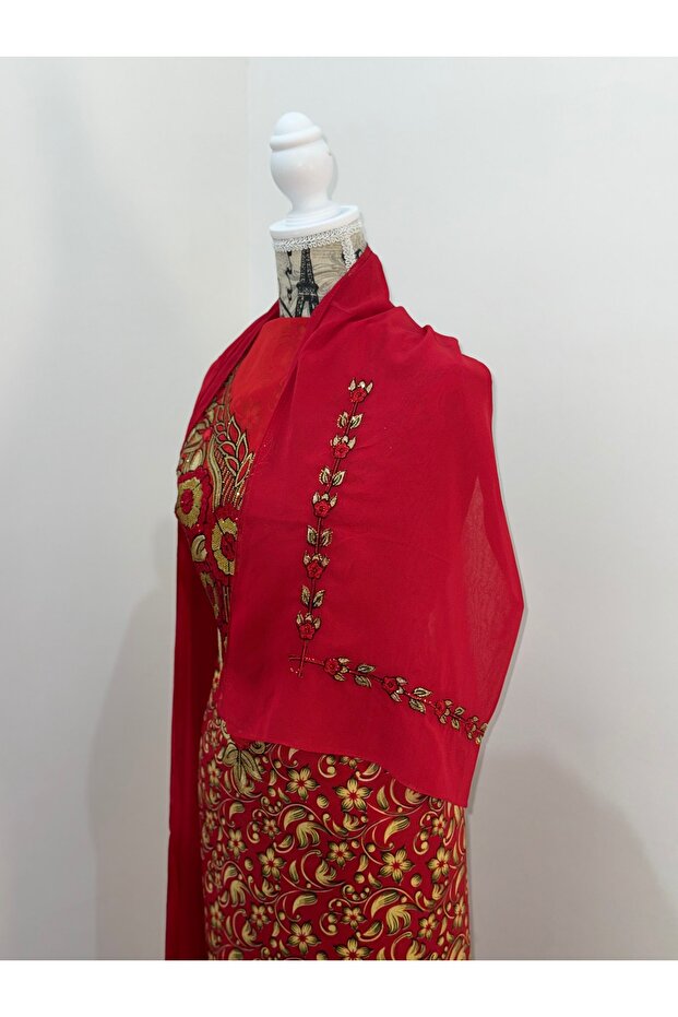 Emirati Mukhawar Kaftan Set with Crystal Floral Embroidery, Modest Arabic Jalabiya